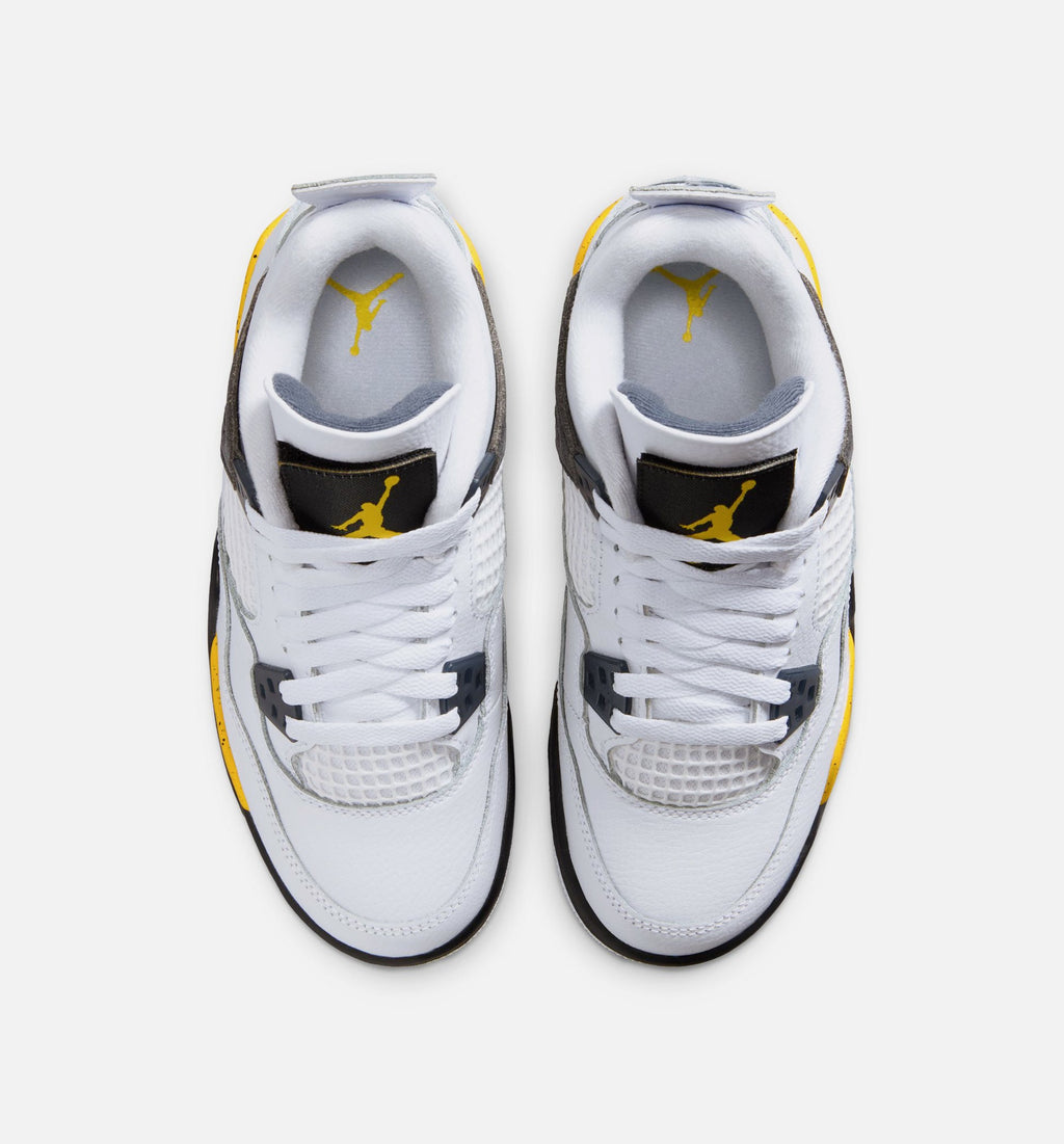 Air Jordan 4 Retro Rare Air Tour Yellow Grade School Lifestyle Shoes - White/Dark Blue Grey/Black/Tour Yellow