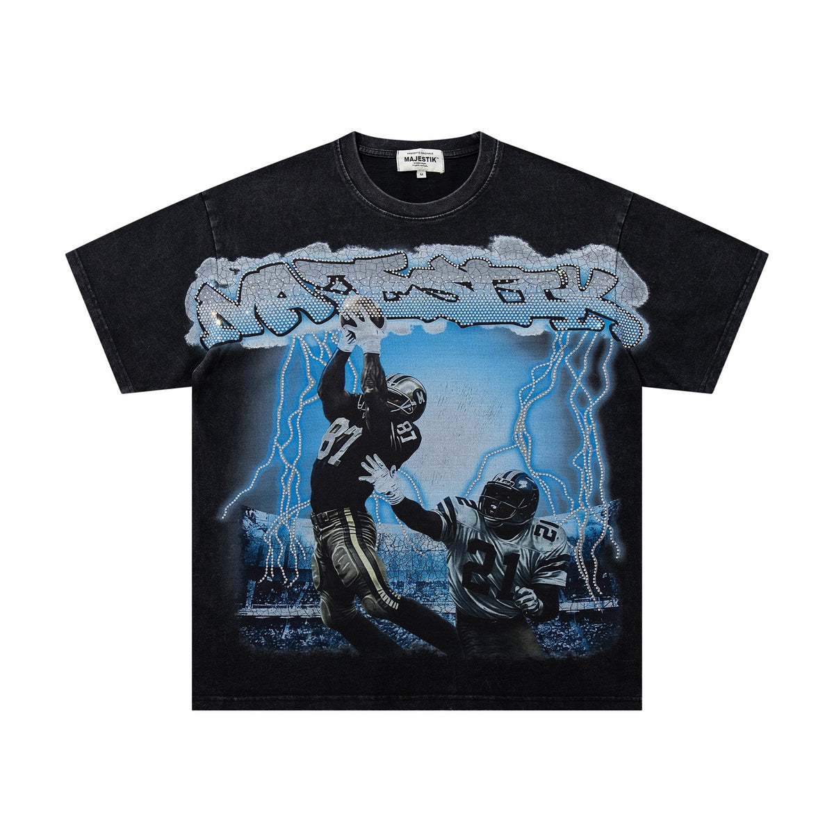 MAJESTIK Blue Football Graphic T-Shirt