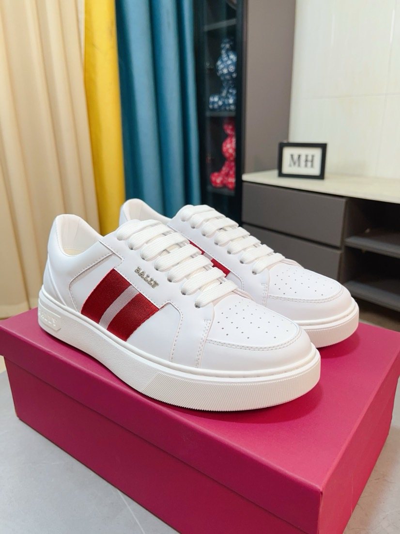 Bally White Red Stripe Sneakers